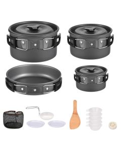 Hacer Camping Cookware Set Non-Stick Heat Resistant Outdoor Cooking Kit 4 Pot Bowl Pan Kits for Trekking Picnic Hiking Utensils