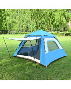 Hacer Camping 210D Fabric Layer Lightweight Backpacking Waterproof Windproof Portable Cabin for 3 to 4 Persons Suitable for Outdoor Picnic Hiking (Blue, T door 4 small windows)