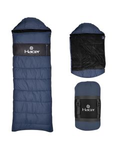 Hacer Kedarkantha Camping Sleeping Bag -5°C to +5°C Half Mummy & Rectangle Shape Soft Faux Fur Lining Comfortable Hiking Trekking Bags for Men & Women - Height Upto 7.2ft (Blue and Black, 2 kg)