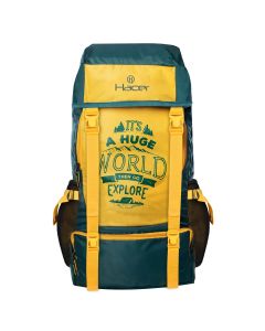 HACER 55L Camping Rucksack Bag Water-Resistant Men Travel Backpack with Rain Cover for Hiking Trekking Traveling - Yellow/Dark Green