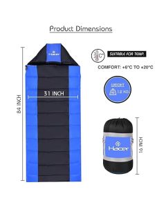 Hacer Aravalli 3in1 Camping Sleeping Bag Open Like Comforter & Mattress +6 to +20 Degree Winter Hiking Trekking Adult Men & Women Train Travelling Bags (Black & Blue, 7 Ft, 1.2 KG)