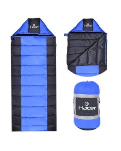 Hacer Aravalli 3in1 Camping Sleeping Bag Open Like Comforter & Mattress +6 to +20 Degree Winter Hiking Trekking Adult Men & Women Train Travelling Bags (Blue & Black, 7 Ft, 1.2 KG)