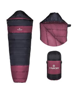 Hacer Khardunga La Camping Sleeping Bag with Secret Pocket Mummy Shape 210T Polyester +6 to +15 Degree Winter Hiking Trekking Travelling Bags for Adults Men & Women (7 Ft, 1.2 KG, Maroon & Black)