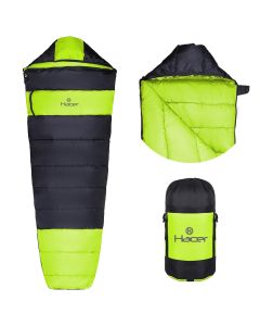 Hacer Khardunga La Camping Sleeping Bag with Secret Pocket Mummy Shape 210T Polyester +6 to +15 Degree Winter Hiking Trekking Travelling Bags for Adults Men & Women (7 Ft, 1.2 KG, Light Green & Black)