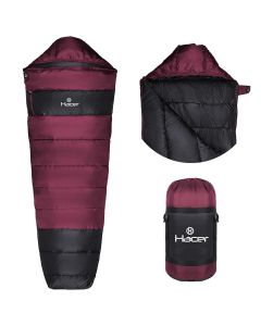 Hacer Khardunga La Camping Sleeping Bag with Secret Pocket Mummy Shape 210T Polyester +6 to +15 Degree Winter Hiking Trekking Travelling Bags for Adults Men & Women (7 Ft, 1.2 KG, Black & Maroon)