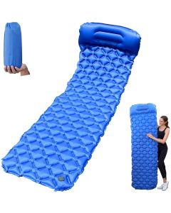 Hacer Inflatable Sleeping Pad Multipurpose Foldable Travel Mattress with Pillow for Camping Picnic and Hiking (Blue, 1 Pcs)