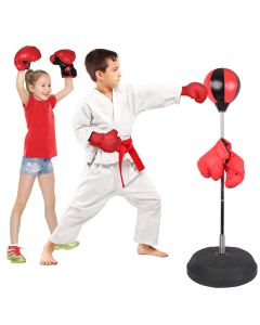 Hacer Boxing Ball Punching Gloves Set with Hand Pump & Adjustable Height Stand Strong Durable Spring Withstands Tough Hits for Stress Relief & Fitness (Round base)