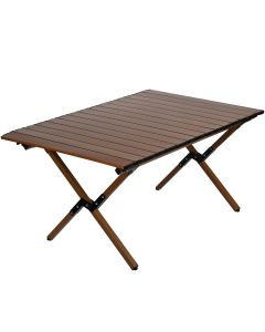 Hacer Lightweight Rectangular Folding Table Elegant Carbon Steel Roll Up Top with Carry Bag for Camping Picnic Home Kitchen (Brown)