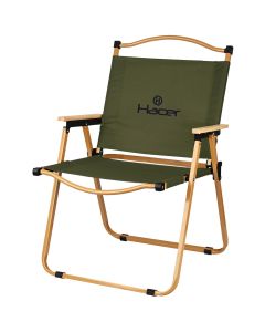 Hacer Carbon Steel Foldable Chair Outdoor Portable Armchair with Wooden Handle for Travel Camping Picnic Garden (Green)