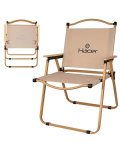 Hacer Carbon Steel Foldable Chair Outdoor Portable Armchair with Wooden Handle for Travel Camping Picnic Garden (Off White)