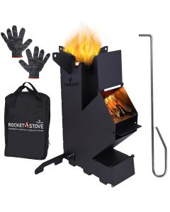 Hacer Rocket Stove Portable Wood Mini Burning Chulha with Large Fuel Chamber Carry Bag Fire Poker & Safety Hand Gloves for Outdoor Cooking Camping Picnic - Set of 1