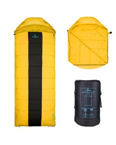 Hacer Camping Sleeping Bag Open Comforter & Mattress +2 Degree Winter 210T Polyester Lining Hiking Trekking Bags for Adults Men & Women (7ft, Yellow & Black, +2°C to +5°C, 1.6kg)