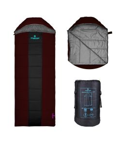 Hacer Camping Sleeping Bag Open Comforter & Mattress +2 Degree Winter 210T Polyester Lining Hiking Trekking Bags for Adults Men & Women (7ft, Maroon & Grey, +2°C to +5°C, 1.6kg)