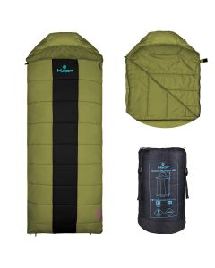 Hacer Camping Sleeping Bag Open Comforter & Mattress +2 Degree Winter 210T Polyester Lining Hiking Trekking Bags for Adults Men & Women (Army Green & Black, +2°C to +5°C, 1.6kg)