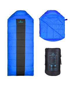 Hacer Camping Sleeping Bag Open Comforter & Mattress +2 Degree Winter 210T Polyester Lining Hiking Trekking Bags for Adults Men & Women (7ft, Blue & balck, +2°C to +5°C, 1.6kg)