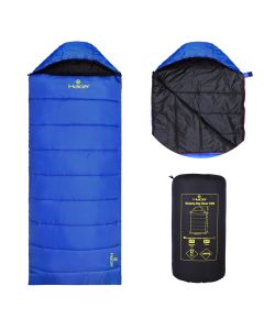 Hacer Camping Sleeping Bag Open Comforter & Mattress +8 Degree Winter 210T Polyester Lining Hiking Trekking Bags (7ft, Blue & Black, +8°C to +12°C, 1kg)