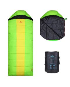 Hacer Camping Sleeping Bag Open Comforter & Mattress +2 Degree Winter 210T Polyester Lining Hiking Trekking Bags for Adults Men & Women (7ft, Parrot Green & Black, +2°C to +5°C, 1.6kg)