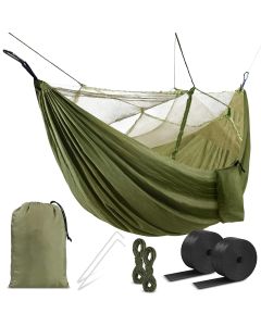 HACER Portable Outdoor Camping Hammock with Mosquito Net & Carabiner Nylon Windproof Hanging Swing for Hiking Backpacking (Army Green-1)