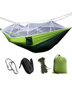 HACER Portable Outdoor Camping Hammock with Mosquito Net & Carabiner Nylon Windproof Hanging Swing for Hiking Backpacking  - Dark Green & Light Green