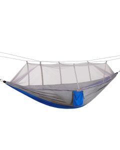 HACER Portable Outdoor Camping Hammock with Mosquito Net & Carabiner Nylon Windproof Hanging Swing for Hiking Backpacking - Blue & Gray