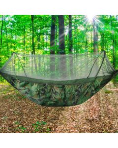 HACER Portable Outdoor Camping Hammock with Mosquito Net & Carabiner Nylon Windproof Hanging Swing for Hiking Backpacking  - Army Green