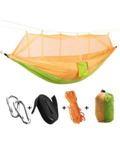 HACER Portable Outdoor Camping Hammock with Mosquito Net & Carabiner Nylon Windproof Hanging Swing for Hiking Backpacking  - Light Green & Yellow