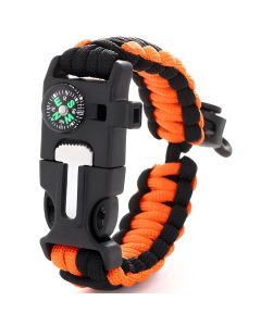 HACER Compass Lifeline Fire Stick Escape Rope Mountaineering Survival Training in The Fields Hand Strap Bracelet - Black & Orange