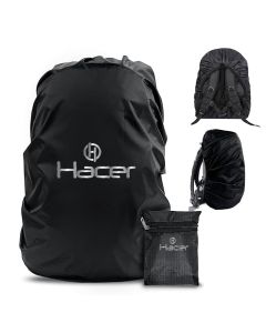 HACER Rain Cover for Backpack with Pouch Waterproof Dustproof Protector for 30-35L Bag Elastic Adjustable School College Office Laptop Trekking Bags Raingear (Pack of 1, Black)